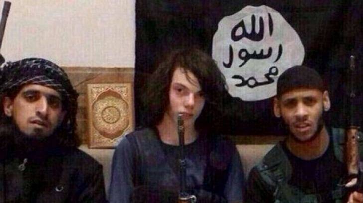 The young Australian Jake Bilardi alongside two Islamic State members.  Photo: Twitter