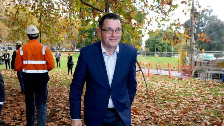 Premier Daniel Andrews at the St Kilda Road test drilling site this week, for the proposed Melbourne Metro project.  Photo: Penny Stephens