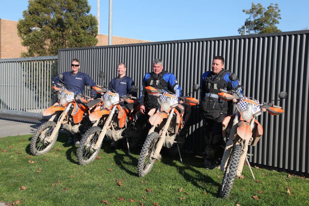 Going off-road: Leading Senior Constables Greg Mahney, Matt Wilson, David King and Stuart Jones will be patrolling unsealed roads as part of a 12-month campaign.