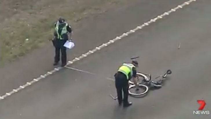Police at the scene of the Toolern Vale hit-run. Photo: Courtesy of Seven News.
