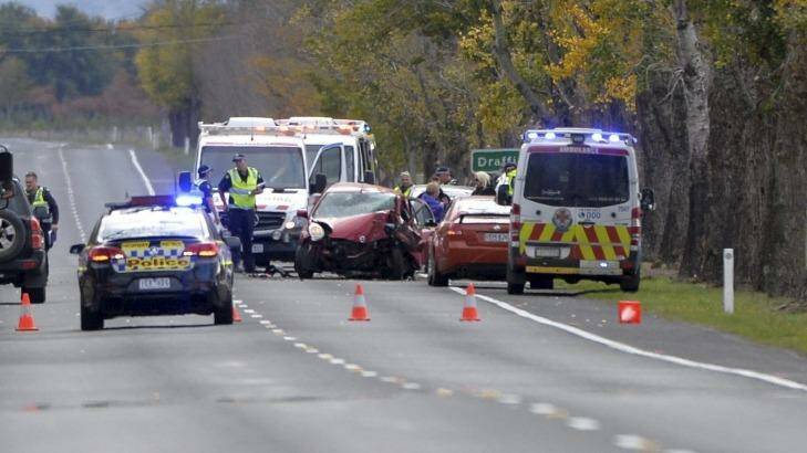 A four-year-old has died at Cardigan, Ballarat after a car crashed into a tree.  Photo: Dylan Burns, courtesy The Courier