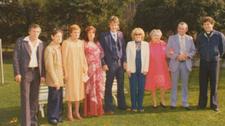Gangster Dennis Allen (centre blue suit and tie) at his wedding to Sissy (to his right) in Pentridge in the 80's. Sissy is  Kellie Carter-Bell's sister. Photo: Supplied