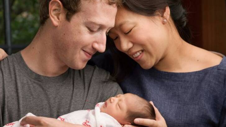 Mark Zuckerberg, his wife Priscilla Chan with their daughter Max in a picture they posted on Facebook announcing the charity push. Photo: Zuckerberg/Facebook
