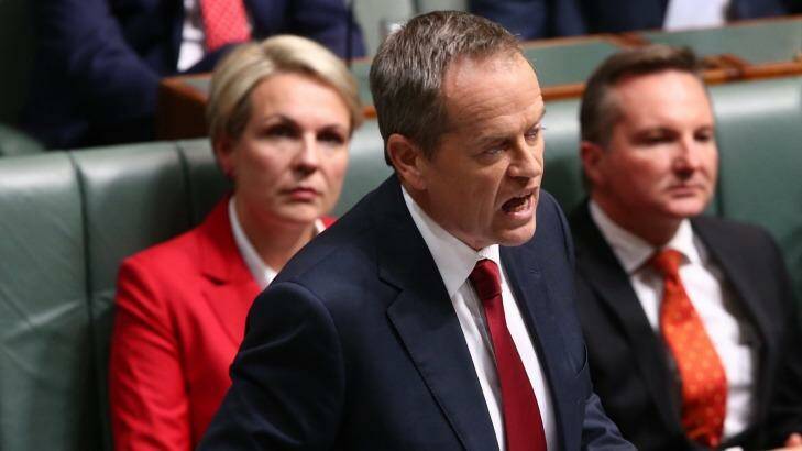 Opposition Leader Bill Shorten delivers the budget reply at Parliament House. Photo: Andrew Meares