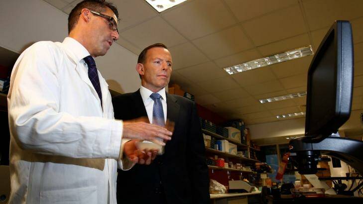 Prime Minister Tony Abbott Peter MacCallum Cancer Centre in East Melbourne. Photo: Eddie Jim