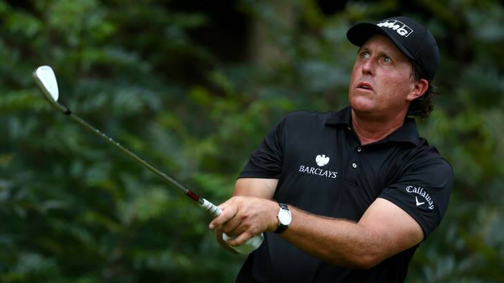 Lefty in contention: Phil Mickelson of the United States hits a tee shot during the final round of the 96th PGA Championship at Valhalla Golf Club. Photo: Getty Images