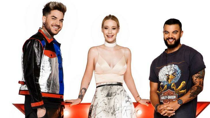 <i>The X-Factor</i> featuring (from left)  American singer Adam Lambert, rapper Iggy Azalea and Guy Sebastian, has been axed.. Photo: Seven