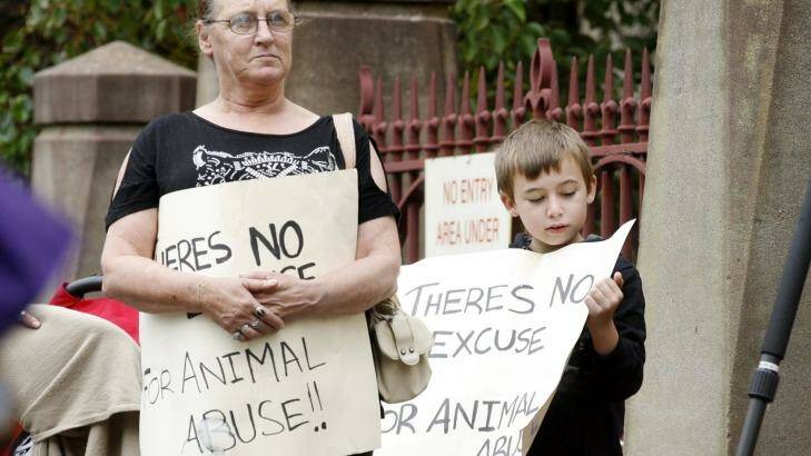 Protesters outside the court for Nathan Thompson's sentencing.  Photo: Darren Pateman