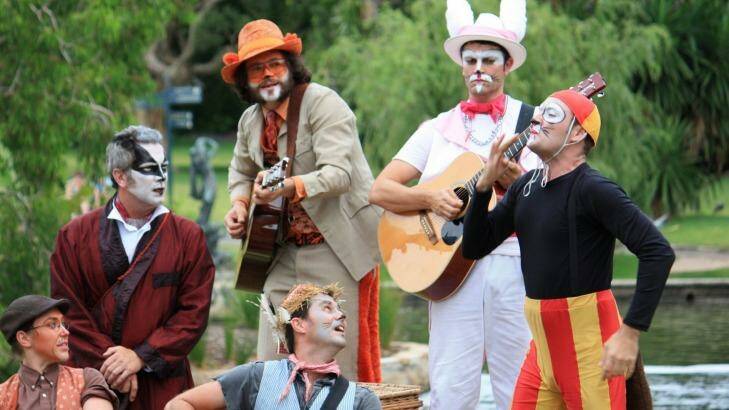 Back home: Tim Harding (seated with guitar) plays Otter in The Wind in the Willows.  Photo: Supplied