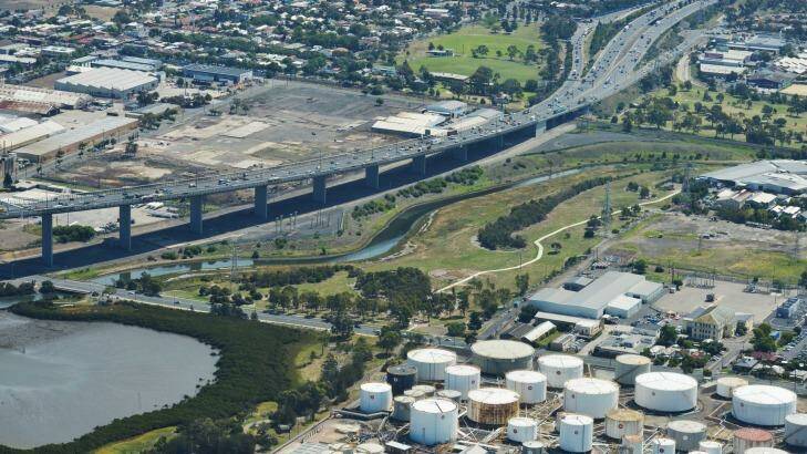 The West Gate Bridge, and the Hyde Street Reserve to the right.  Photo: Joe Armao
