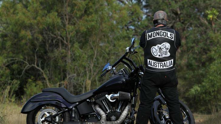 A member of the Mongols Motorcycle club, Australia. Photo: Simon Alekna