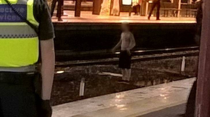 Man on the tracks at Flinders Street. Photo: Supplied