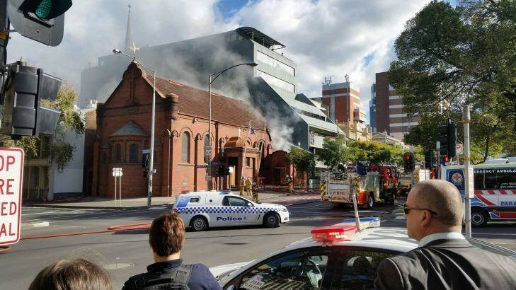 Fire takes hold of Victoria's oldest Greek Orthodox church on Monday afternoon. Photo: Jarrod Kiven