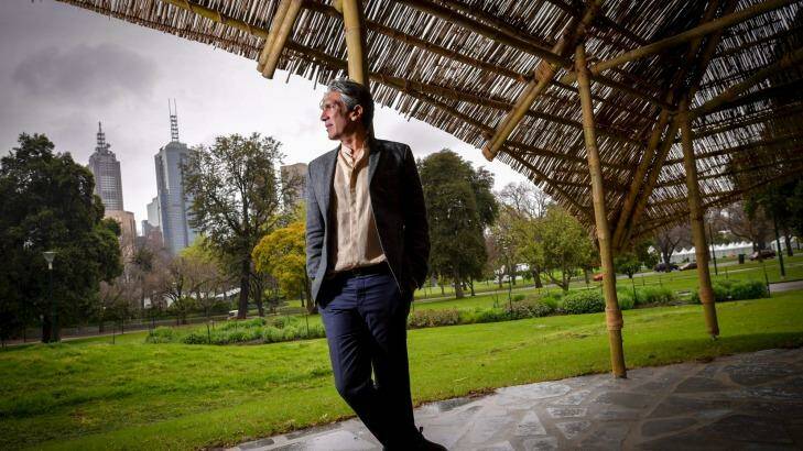 Indian architect Bijoy Jain in his newly-launched MPavilion in Melbourne's Queen Victoria Gardens. Photo: Eddie Jim