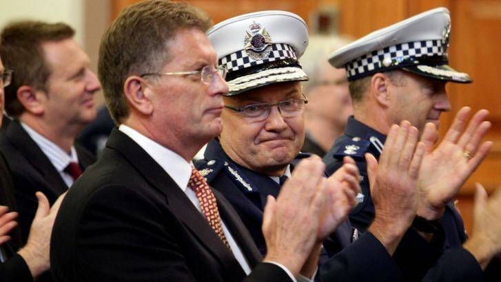 Then Premier Ted Baillieu and Police Commissioner Ken Lay at a PSO graduation ceremony. Photo: Angela Wylie