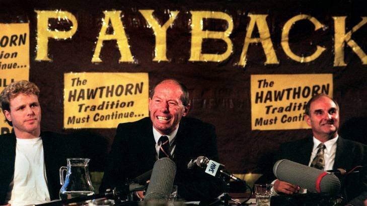 Operation Payback: Dermott Brereton, Don Scott and businessman Ian Dicker. Photo: Jack Atley