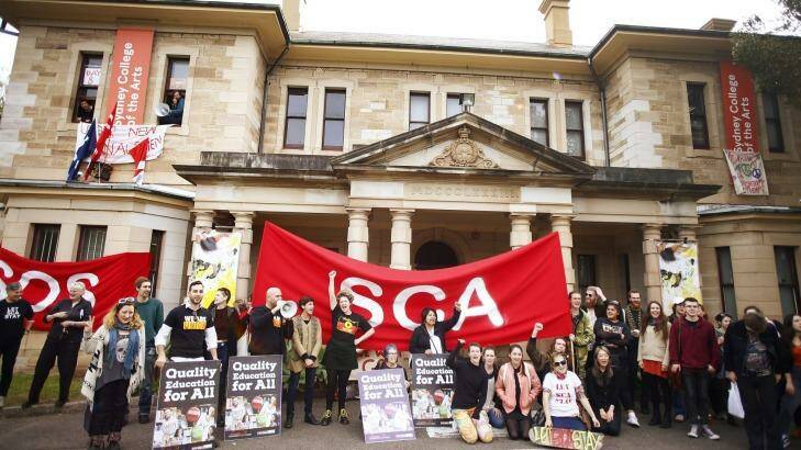 Students protest outside the Sydney College of Arts in August.  Photo: Daniel Munoz