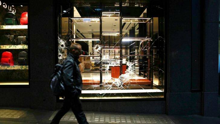 Gucci handbags stolen from their front window display on Collins Street. Photo: Eddie Jim.