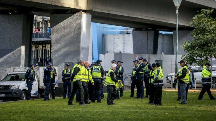 Police made their presence felt at Enterprize Park on Wednesday.  Photo: Eddie Jim