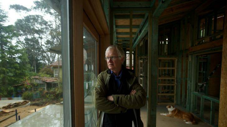 Architect Ross Young, in his half-built home in Katoomba. Photo: Wolter Peeters