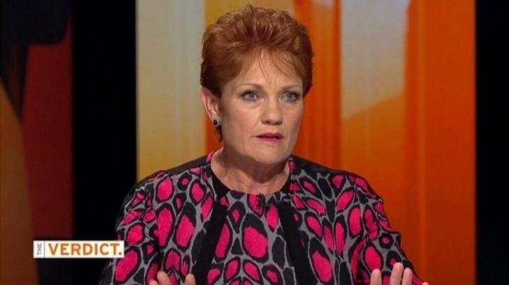 Pauline Hanson on The Verdict. Photo: Channel Nine
