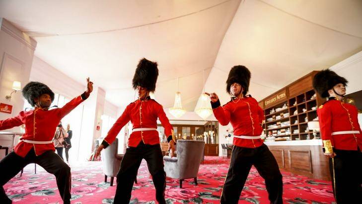 Royal guards get their groove on in the Emirates marquee. Photo: Eddie Jim