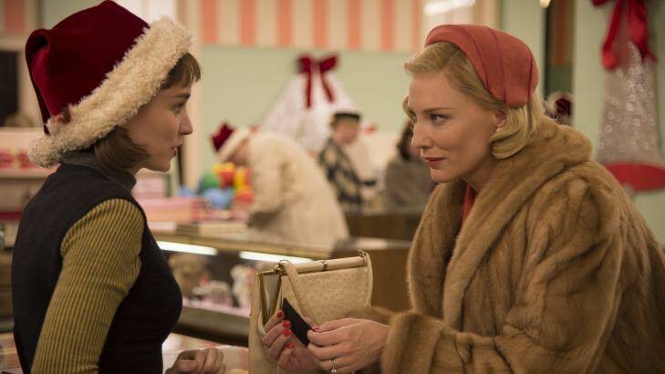 Cate Blanchett, right, was nominated for Best Actress and Rooney Mara was nominated for Best Supporting Actress for their performances in lesbian love story <i>Carol</i>. Photo: Wilson Webb