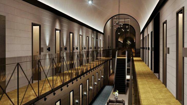 An artist's impression of former Pentridge prison cell hotel rooms in the new Adina Hotel.  Photo: supplied
