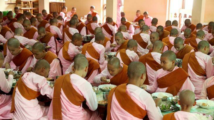 Lunching with Buddhist nuns. Photo: Kerry van der Jagt