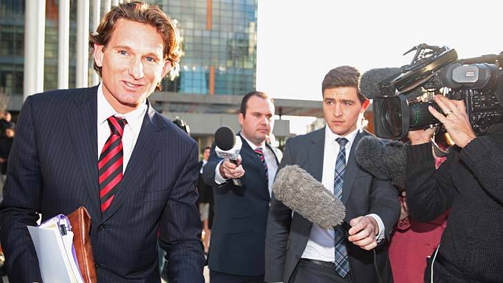 James Hird speaks to reporters as he leaves the Federal Court. Photo: Getty Images