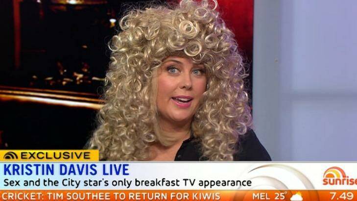 Samantha Armytage donned a wig for the Sunrise skit.  Photo: Channel Seven