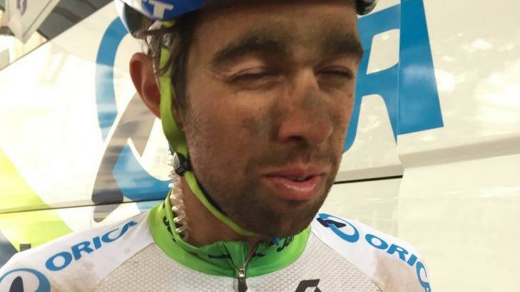 Battling on ... Michael Matthews did not suffer any broken bones in the massive pile-up early in the Tour but he was badly bruised as cyclists ran over him. Photo: Rupert Guinness
