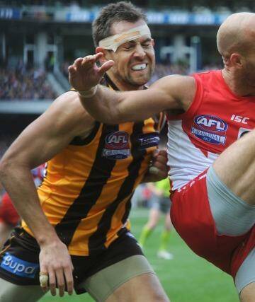 Action from the 2012 AFL Grand Final between Hawthorn and Sydney. Photo: Sebastian Costanzo