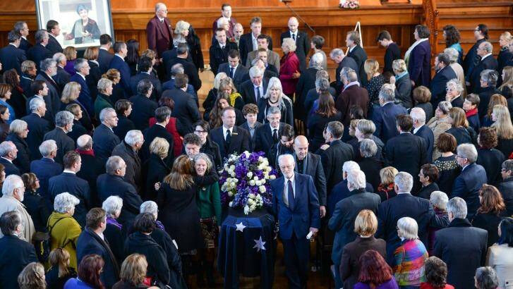 The biggest names in the political life of Victoria were among the more than 1000 mourners at the funeral of Joan Kirner. Photo: Justin McManus