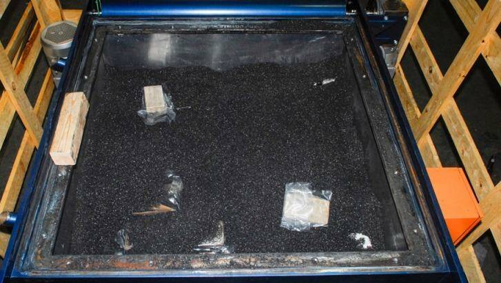 The drugs hidden inside a piece of mining equipment and covered with charcoal.  Photo: Supplied