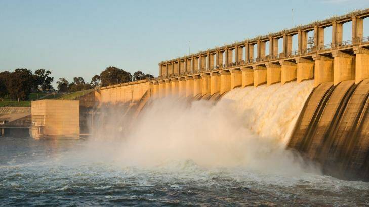 The Hume Dam spillway spectacle has attracted hundreds of people. Photo: Mark Jesser
