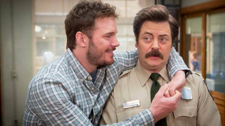 Chris Pratt (right) is manly enough for Hollywood's lead roles, according to Michael Douglas. Photo: NBC