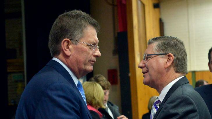 Ted Baillieu and Premier Denis Napthine at Patterson River Secondary College. Photo: Joe Armao