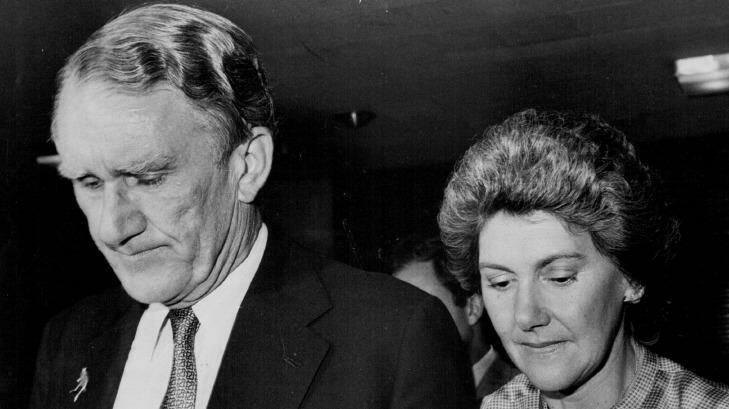 A beaten Malcolm Fraser leaves the Liberal function late on election right. Photo: C. McKinnon