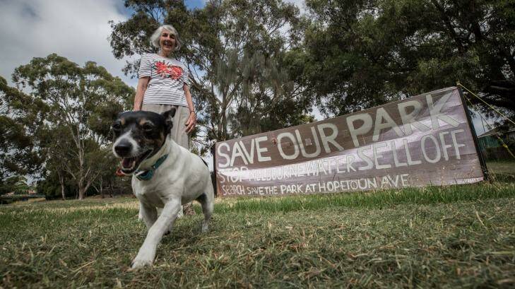 Kaye Oddie is among those upset by Melbourne Water's proposed sale of public land in Brunswick West.  Photo: Jason South
