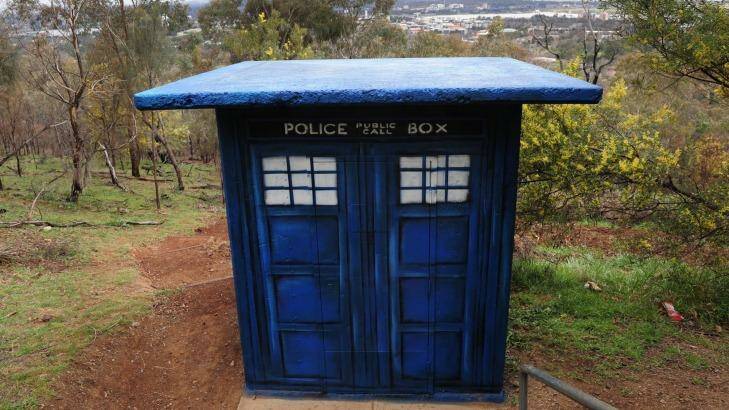 A mystery Dr Who TARDIS appears near the Red Hill Lookout. Photo: Graham Tidy
