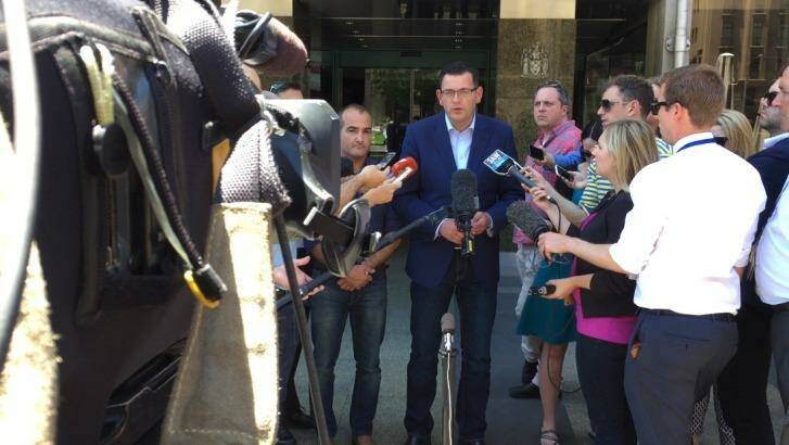 Daniel Andrews gives his first press conference as Premier-elect. Photo: Joe Armao