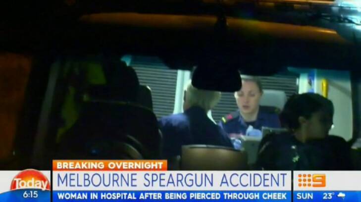 A woman was rushed to hospital after being shot in the face with a speargun. Photo: Channel Nine 