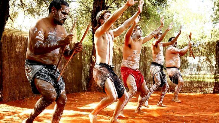 The Wakagetti Dance Troupe performs at Uluru in the Northern Territory. Photo: Steven Siewert 