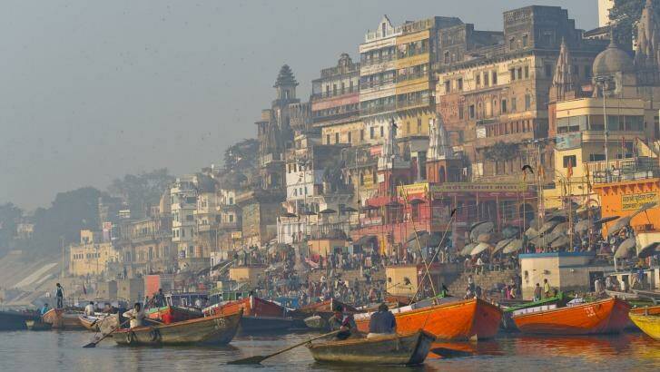 The banks of Ganges River in a very misty morning.