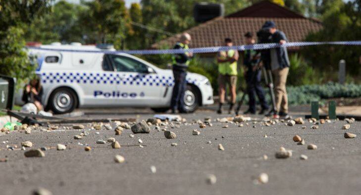A wild party at an Air B and B property in Attunga Grove in Werribbee erupted in a brawl with hundreds of rocks being thrown, windscreens smashed. When police attempted to break up the party they were attcaked. 20th December 2017. Photo by Jason South