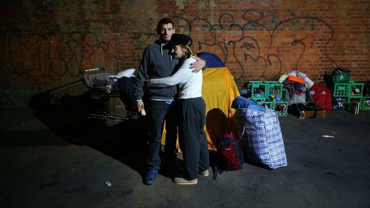 Homeless couple John and Kelly have been evicted  from their makeshift camp at Enterprize Park. Photo: Pat Scala
