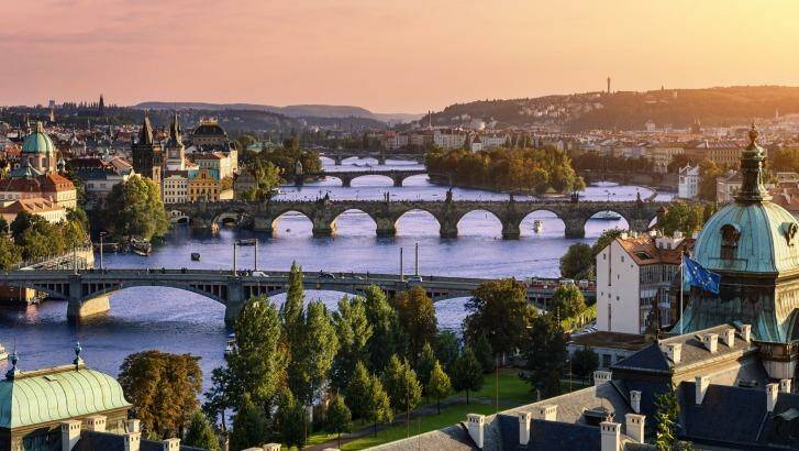 The Vltava river and Charles bridge of Prague, Czech Republic.