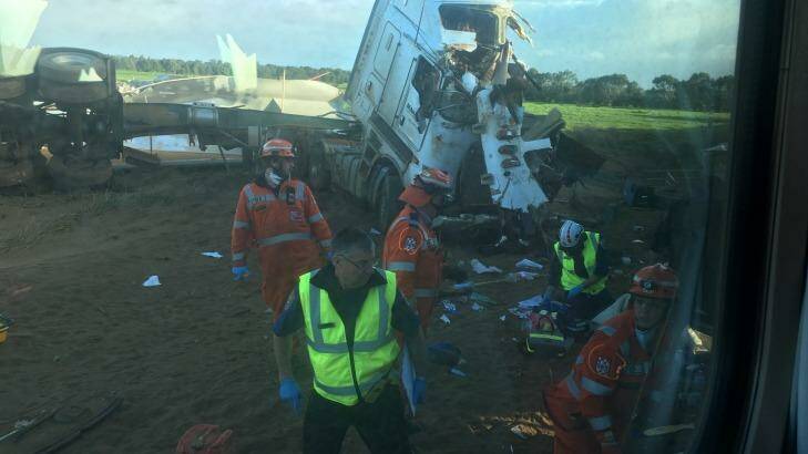 The the truck driver is conscious and breathing, a Colac police officer said.  Photo: Warrnambool Standard