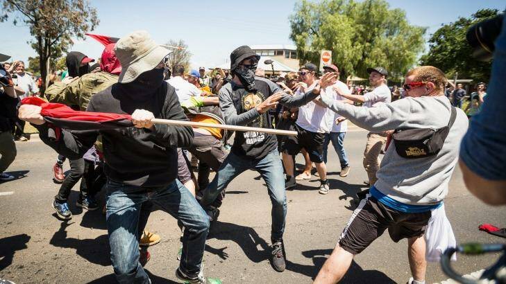Scuffles broke out throughout the four-hour protests. Photo: Chris Hopkins